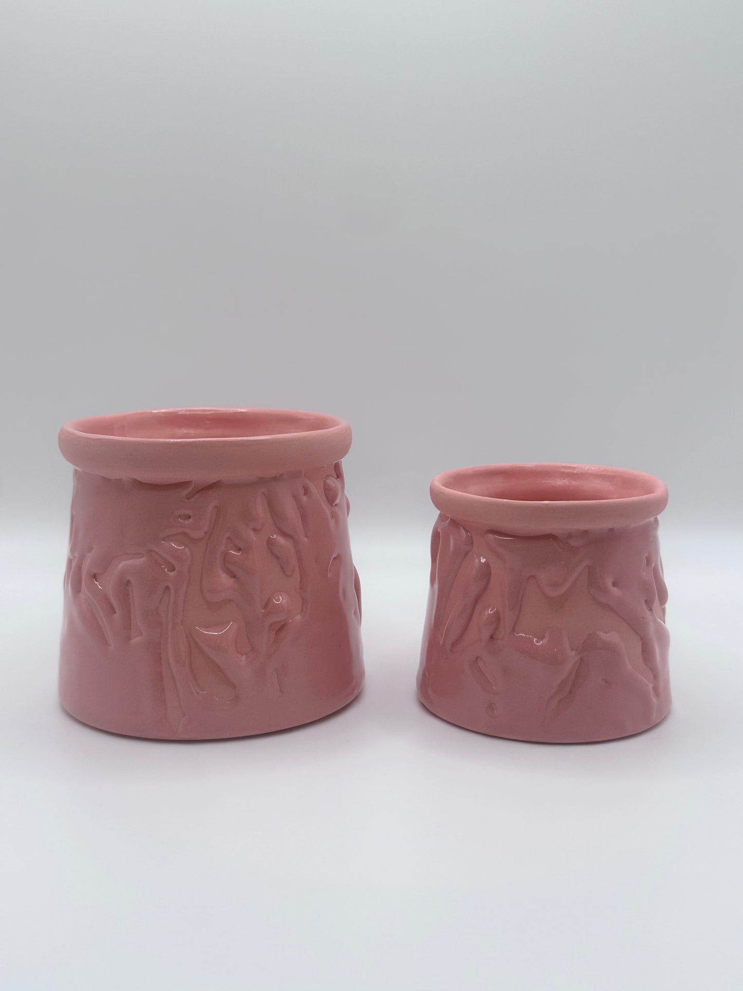 Handmade Textured Ceramic Pot - Pink