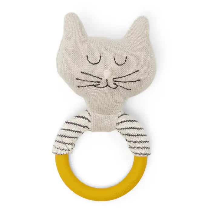 Cotton Knit & Silicone Teether Rattle - Cat