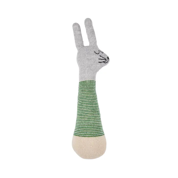 Cotton Knit Baby Rattle Toy - Rabbit Green