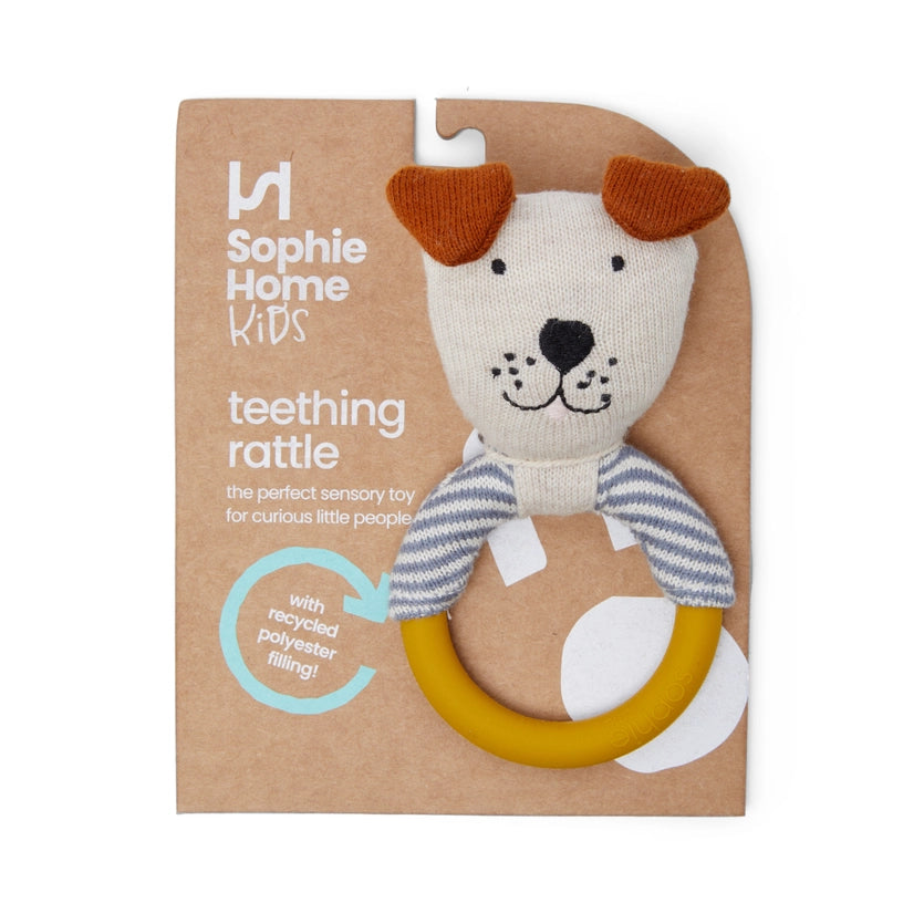 Cotton Knit & Silicone Teether Rattle - Dog