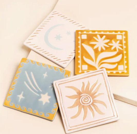 Set of 4 Celestial Square Ceramic Coasters