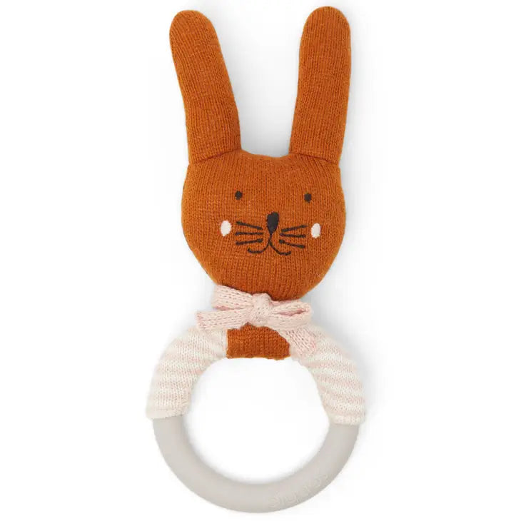 Cotton Knit & Silicone Teether Rattle - Rabbit