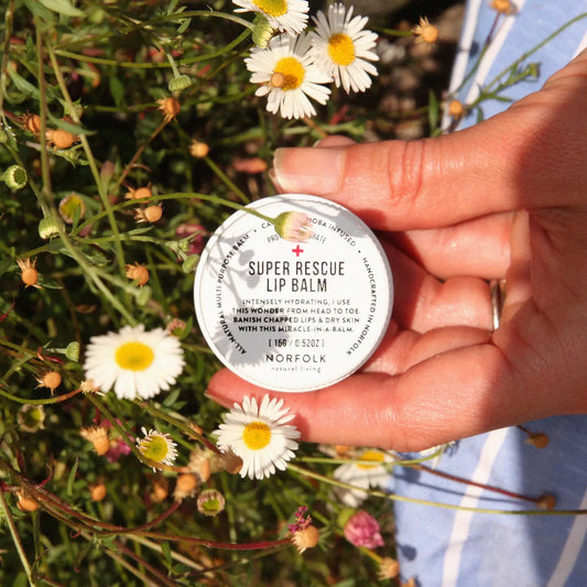 Hand holding lip balm kit
