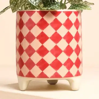 Pink and Red Check Mini Plant Pot