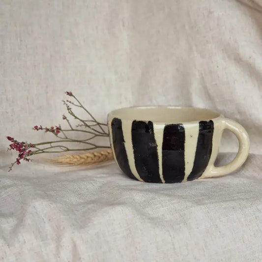 Handmade black stripe cappuccino mug