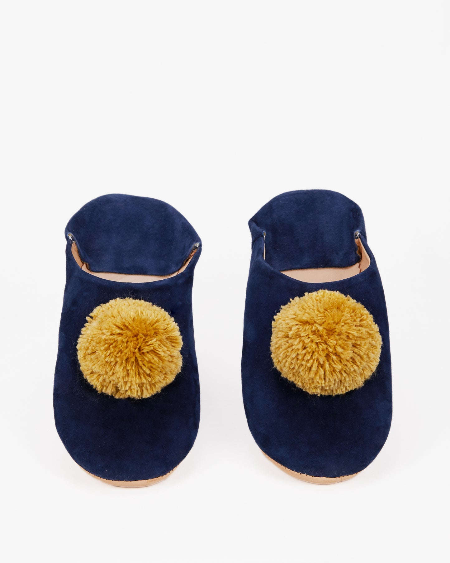 Moroccan Slippers - Navy- Yellow Pom Poms