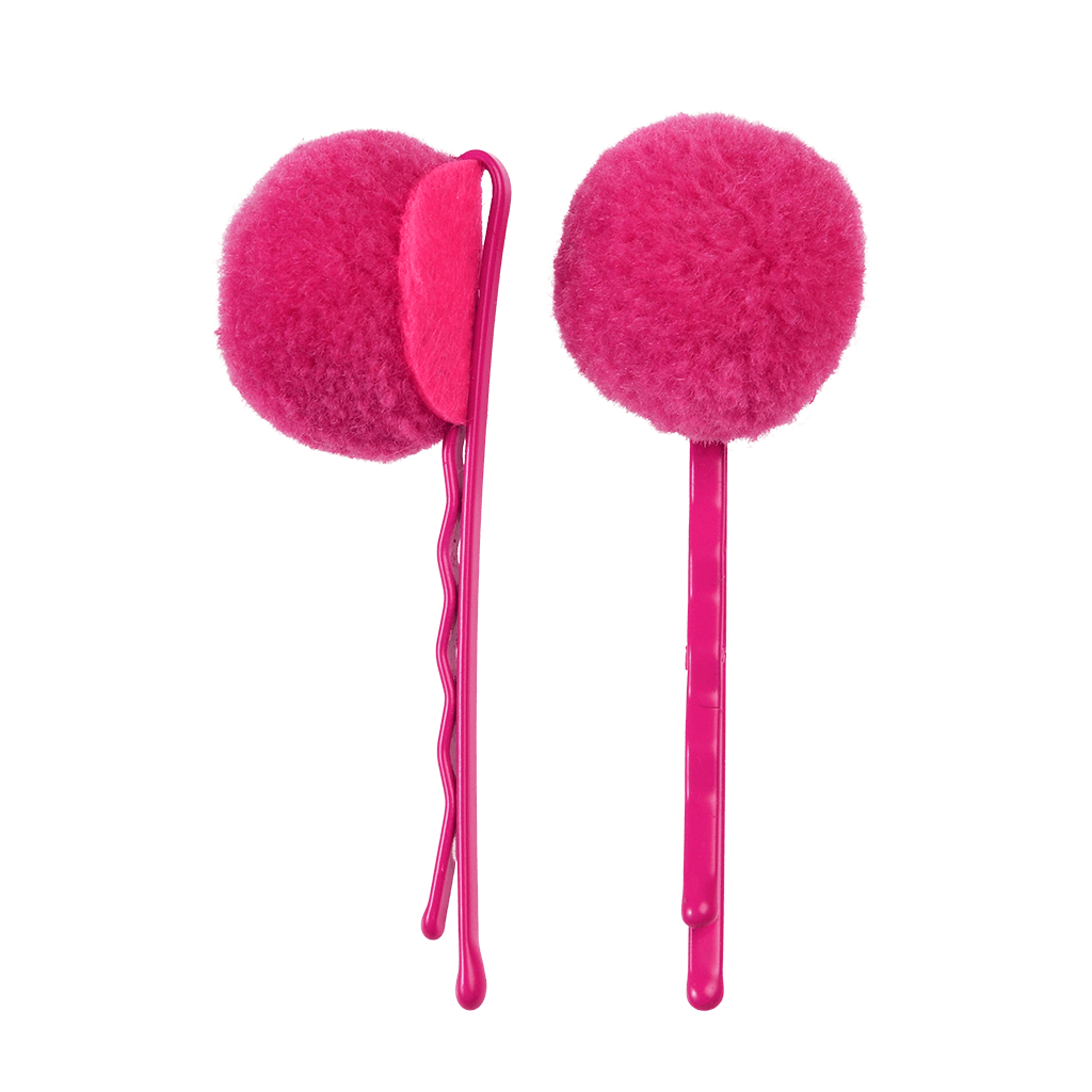 Pom Pom Hair Grips - Pink