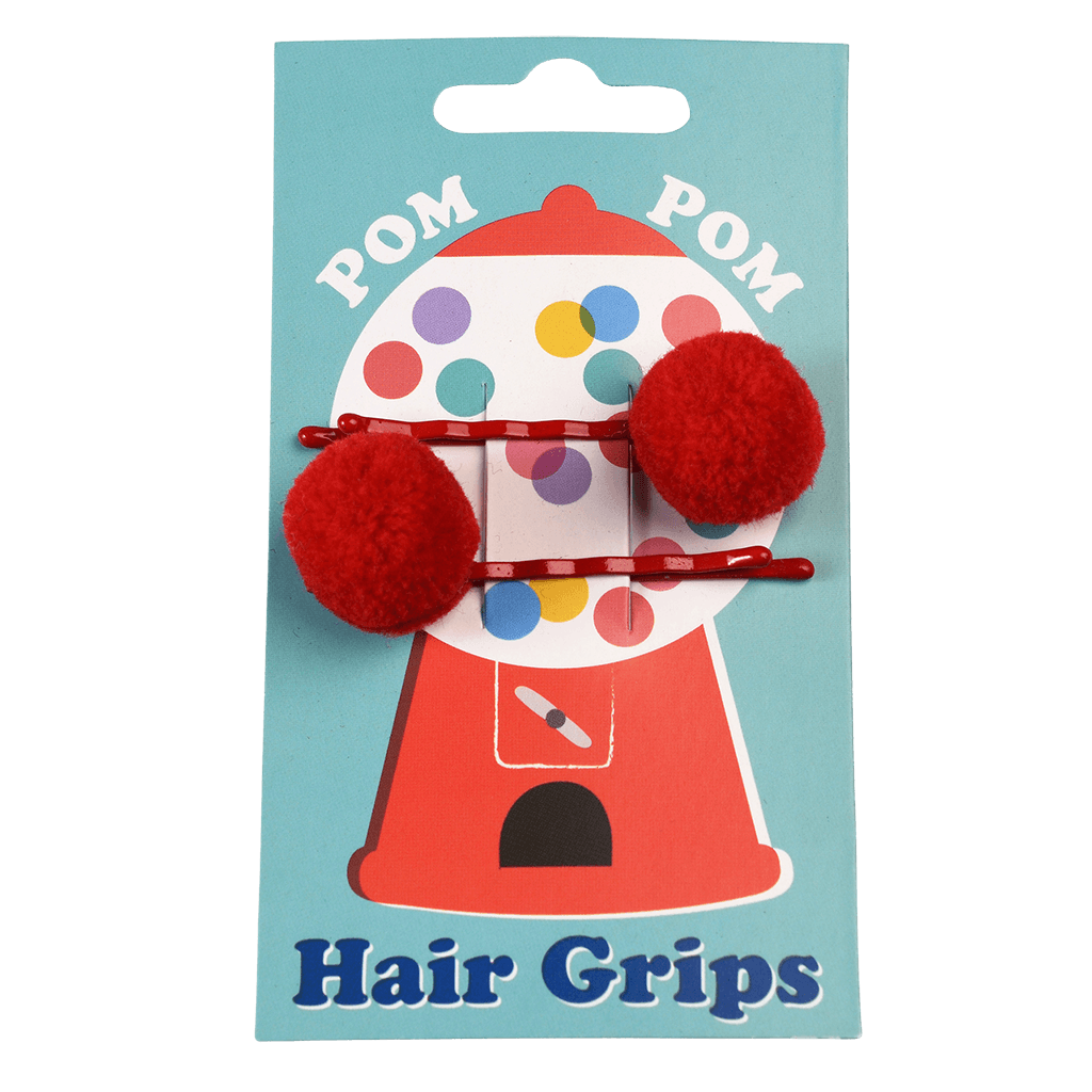 Red Pom Pom Hair Grips
