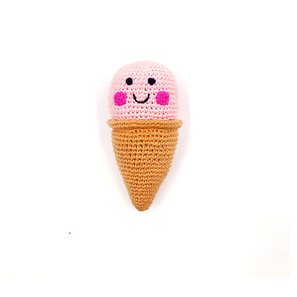 Organic Cotton Knitted Strawberry Ice Cream Rattle Toy