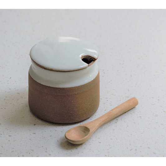 Stoneware Sugar Pot with Spoon - Milky White